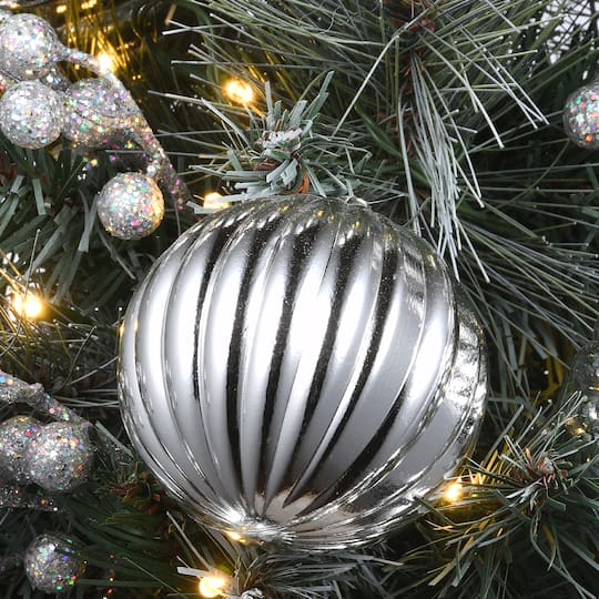 2ft. Pre-Lit Frosted Silver Pine Artificial Christmas Tree, Warm White LED Lights